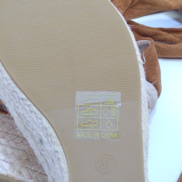 Tan Suede Espadrille Sz 7 Wedge Sandal Sexy Lace-up Ankle Strap Braided Platform - Picture 7 of 7